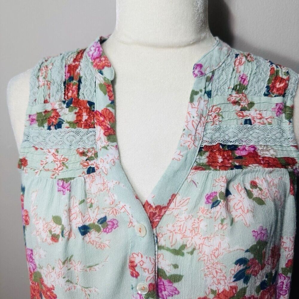 Anthropologie Meadow Rue Top Mint Sage Green SZ S Floral Cottagecore Peasant - Picture 6 of 10